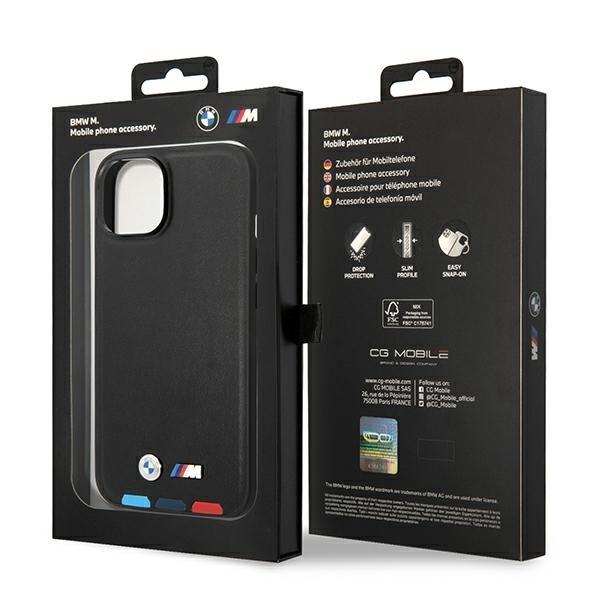 BMW Tricolor Leder Hardcase MagSafe Schutzhülle für iPhone 14 Plus 6,7“ schwarz